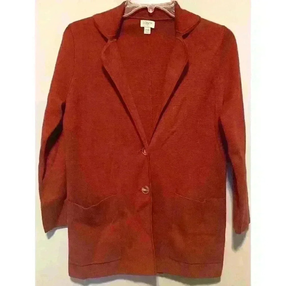 J Crew Womens Sweater Blazer Cardigan Button Front Cotton Rust Orange XSP Petite - Picture 1 of 3
